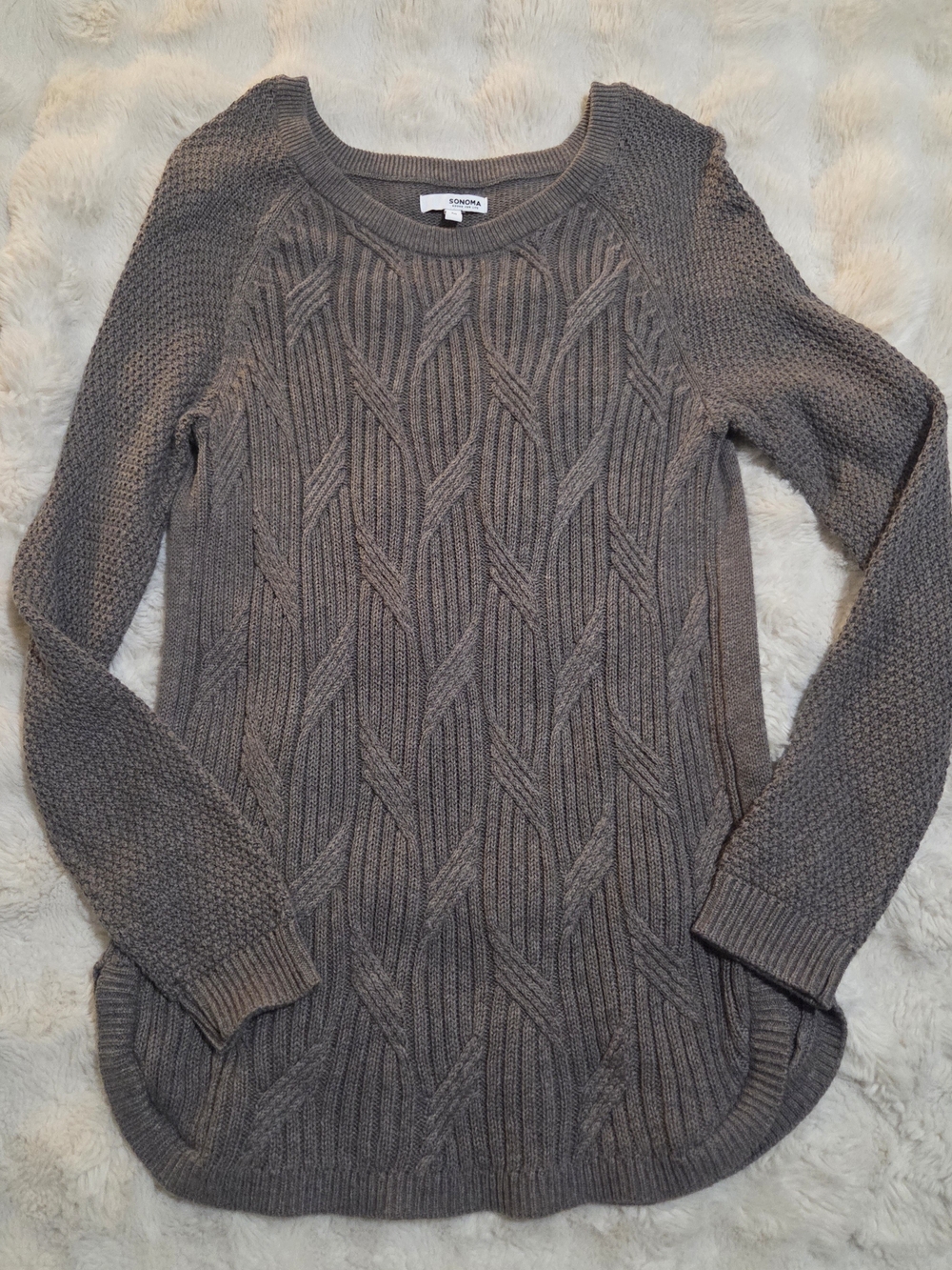 Sonoma Taupe Cable Knit Crewneck Sweater